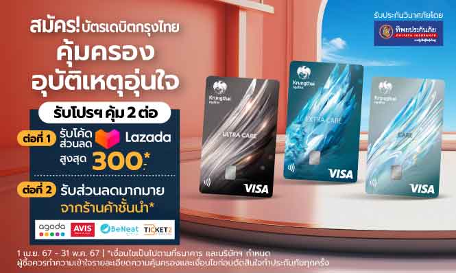 สมัครบัตรเดบิตกรุงไทย รับโค้ดส่วนลด Lazada สูงสุด 300 บาท